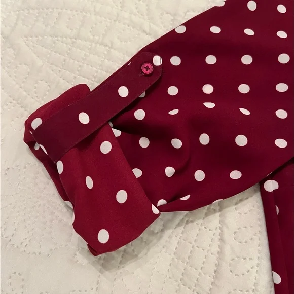 Express Maroon Polka Dot Button Down Shirt - Picture 4 of 5